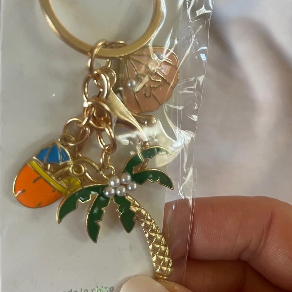 Mint Tropical palm tree Charm Keychain purse charm with Gold Accents nwt